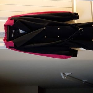 Black and pink double breastfed short dress with belt. Tuxedo style